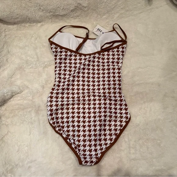 NWT Eomenie Brown Houndstooth One-Piece Swimsuit - Picture 5 of 6